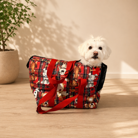 Desenli Köpek Taşıma Çantası – Kırmızı Ekose